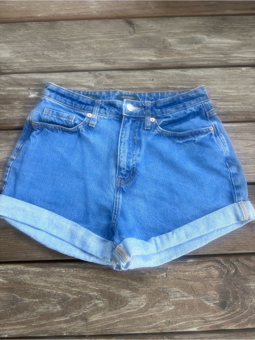 wild fable high rise mom Blue Rolled-Hem Denim Shorts